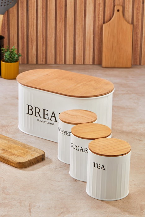 Hermia Juego de Cajas de Almacenamiento Blanco con Tapas de Madera Hermia Juego de Cajas de Almacenamiento Blanco con Tapas de Madera